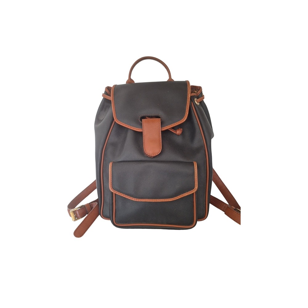 Bottega Veneta Vintage Black Coated Canvas Leather Trim Backpack Made in Italy